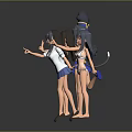 Four Anime Style Game and Movie Characters with Various Outfits and Cat Paw Gloves