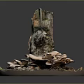 Natural Wooden Stump Decor With Stone Base Mushrooms Soil And Moss