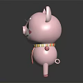 Pink Cartoon Piglet Character With Colorful Striped Scarf And Heart Shaped Blushes Standing On Dark Background