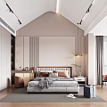Modern Bedroom Interior With Platform Bed Wardrobe Accent Chair And Track Lighting