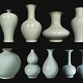 Celadon Ceramic Vases Collection With Diverse Shapes And Elegant Design 3d model
