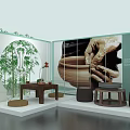 Interactive Area For Pottery Experience With Bamboo Display Table Stools And Wall 3d model