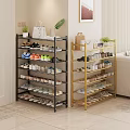 Multi Tier Black And Gold Shoe Rack With Organized Shoes Storage For Home Living Room