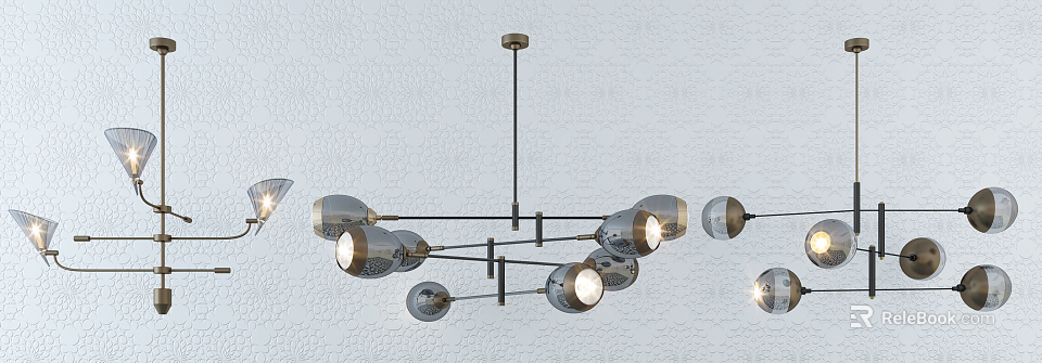 Modern Minimalist Chrome Chandelier With Multiple Spherical Globe Warm Glowing Lights And Branching Frame 3d model 