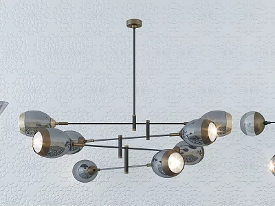 Modern Minimalist Chrome Chandelier With Multiple Spherical Globe Warm Glowing Lights And Branching Frame 3d model