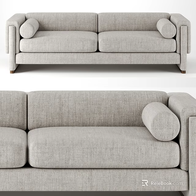 Modern Light Gray Two-Seater Sofa With Linen Upholstery And Rolled Arms Design 3d model 