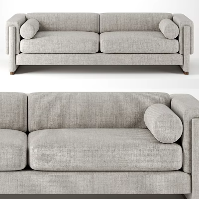 Modern Light Gray Two-Seater Sofa With Linen Upholstery And Rolled Arms Design 3d model