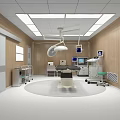 Modern Operating Room Interior With Surgical Lights Operating Table Medical Equipment And Wooden Walls