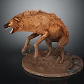 Fierce Roaring Hyena Sculpture With Realistic Details Standing On Detailed Base