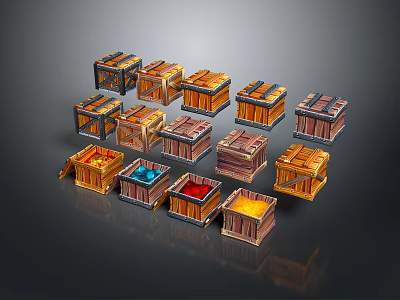Wooden Storage Boxes With Different Colored Lids For Daily Necessities Organization 3d model