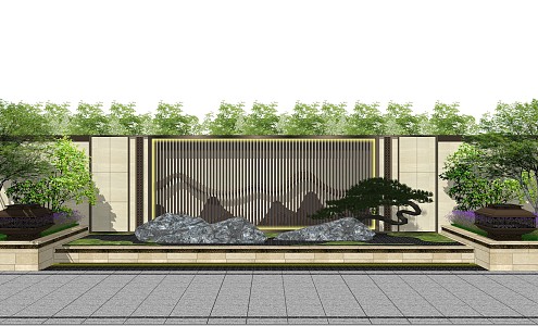 New Chinese style landscape wall 3d model