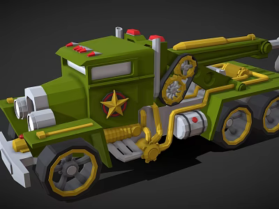 Green Functional Vehicle With Yellow Mechanical Arm Star Emblem Red Accents And Gray Wheels 3d model