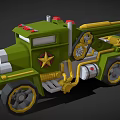 Green Functional Vehicle With Yellow Mechanical Arm Star Emblem Red Accents And Gray Wheels