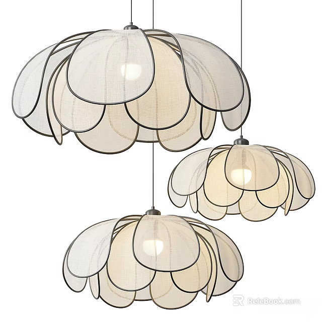 Modern Flower Shaped Pendant Lights With Linen Petal Design And Warm Glowing Effect 3d model 