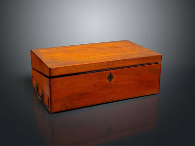 Classic Brown Wooden Box With Lid And Metal Lock Decoration Design 3d model