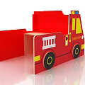 Red And Yellow Fire Engine Shaped Kids Bookcase With Playful Design