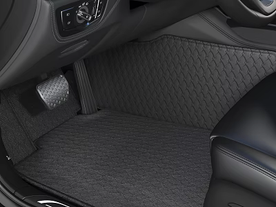 Black Textured Car Floor Mat In Modern Vehicle Interior With Pedal And Seat 3d model
