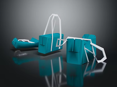 Blue Geometric Handbags With White Straps Set of Three Modern Fashion Accessories 3d model