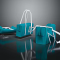 Blue Geometric Handbags With White Straps Set of Three Modern Fashion Accessories