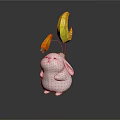 Cute White Rabbit Doll With Yellow Banana And Carrot Shaped Balloons