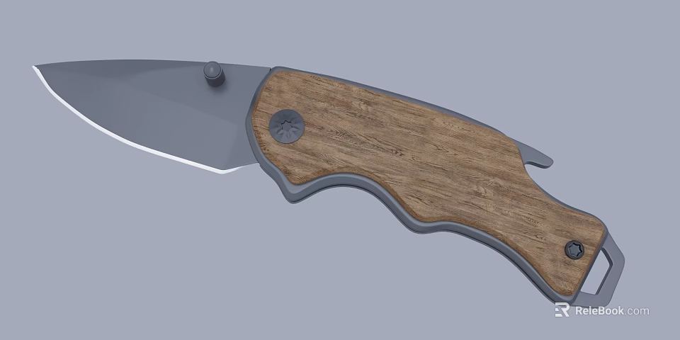 Tactical Folding Knife With Wooden Handle Metal Blade Ergonomic Grip Riveted Design 3d model 