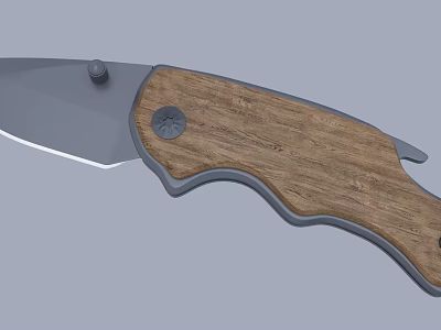 Tactical Folding Knife With Wooden Handle Metal Blade Ergonomic Grip Riveted Design 3d model
