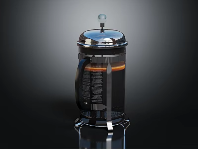 Modern French Press Coffee Cup With Stainless Steel Lid And Glass Container Holding Hot Coffee 3d model