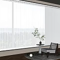 White Vertical Blinds On Window In Modern Living Area With Natural Light And Green Plant