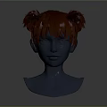 3D Head Model Featuring Facial Organs With Red Double Buns Hairstyle