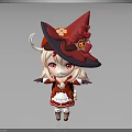 Little Girl In Red Witch Hat With Flower Decoration Blonde Hair Red Eyes Cartoon Style