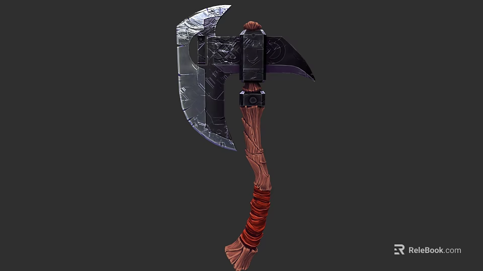Medieval Battle Axe With Metal Blade Wooden Handle And Red Wrapped Grip Design 3d model 