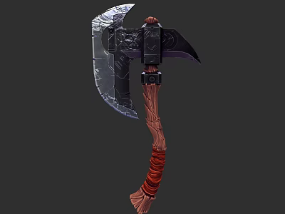 Medieval Battle Axe With Metal Blade Wooden Handle And Red Wrapped Grip Design 3d model