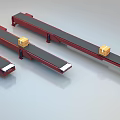 Red Industrial Conveyor Belts With Yellow Boxes For Material Handling 3d model