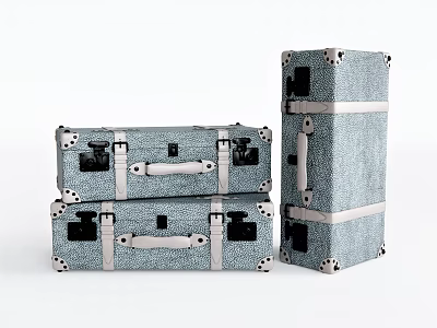 Blue Vintage Stacked Suitcases With Textured Surface And Metallic Straps Design 3d model