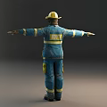 Man in Firefighter Uniform Standing with Arms Outstretched Against Dark Background