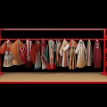 Colorful Traditional Chinese Clothing Display On Red Rack With Hanging Lanterns