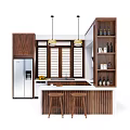 Modern Kitchen Interior Featuring Walnut Cabinets White Countertop Island And Bar Stools 3d model