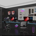 Modern Gaming Room Setup With Dual Monitors Pegboard Peripherals RGB Lighting And Figurines