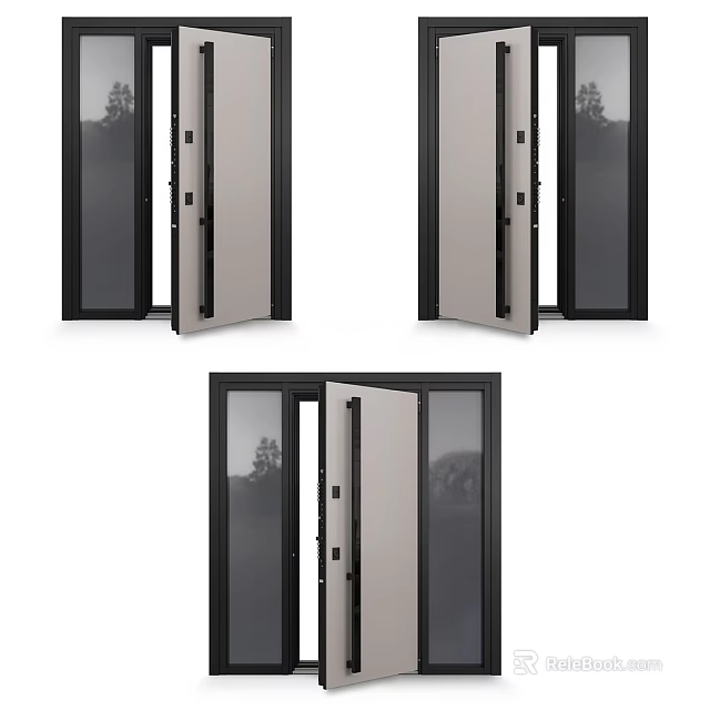 Modern Swing Door Design With Glass Panels And Black Frame For Interior Use 3d model 