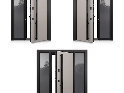 Modern Swing Door Design With Glass Panels And Black Frame For Interior Use 3d model