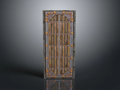 Vintage Decorative Door With Metal Grill And Ornamental Corner Accents 3d model