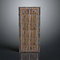 Vintage Decorative Door With Metal Grill And Ornamental Corner Accents