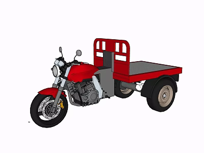 Red Tricycle Motorcycle With Flatbed Cargo Bed Black Tires And Front Headlight 3d model