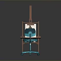 Wooden Easel With Animal Painting And Blue Chair In Art Studio