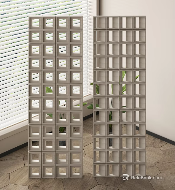 Modern Grid Pattern Room Divider In Indoor Space With Window And Green Plants 3d model