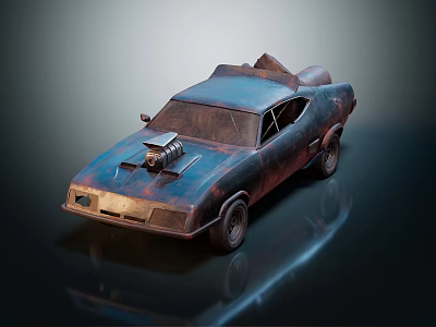 Vintage Rusty Blue Modified Car With Hood Scoop And Retro Design Features 3d model