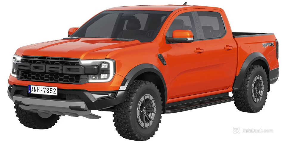 Orange Pickup Truck Showcasing Rugged Off Road Exterior Features 3d model 