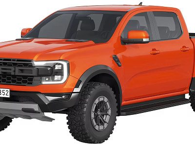Orange Pickup Truck Showcasing Rugged Off Road Exterior Features 3d model