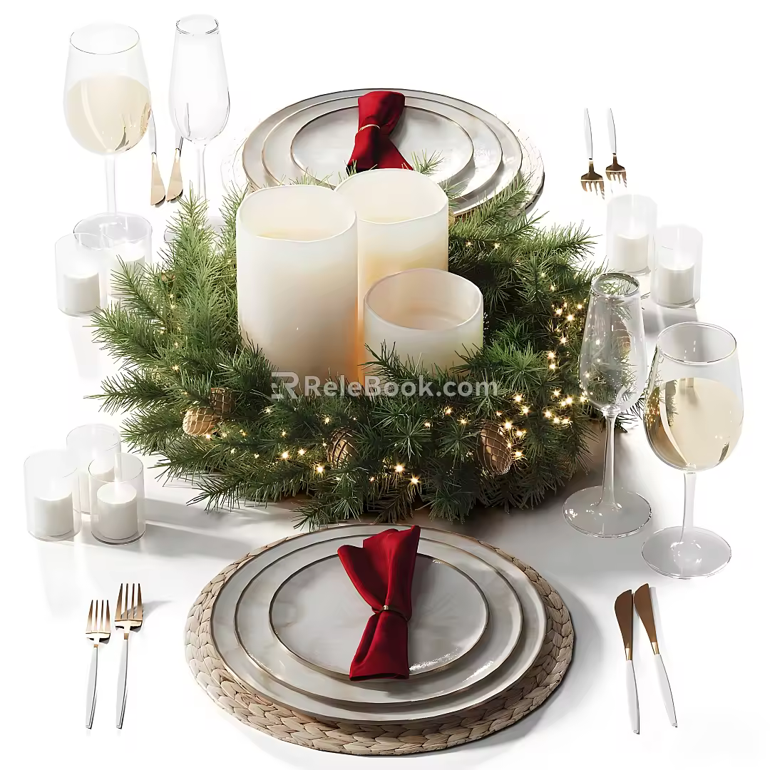 Christmas Tableware 3D Model 3d model