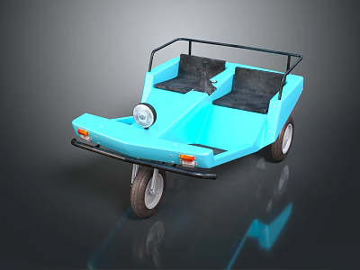 Blue Open Top Tricycle With Two Seats And Front Headlight Design 3d model